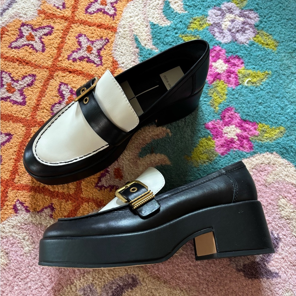 Black and White Platform Dolce Vita Buckle Loafers